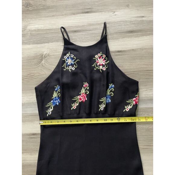 90s Women 11/12 Embroidered Floral Maxi Dress Black‎ Moody Floral Y2K Prom Goth - Picture 15 of 16